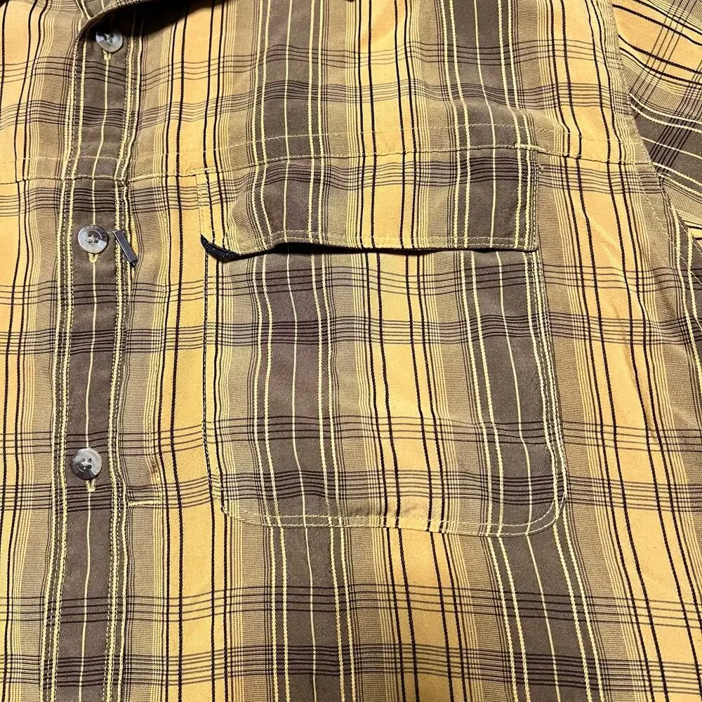 The North Face Shirt Mens XXL Yellow Brown Short Sleeve Performance Button Hike